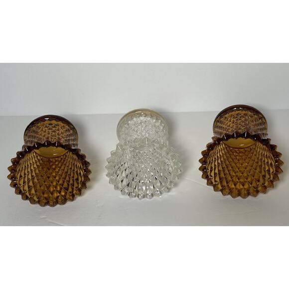 3 Home Interiors Amber & Clear Glass Votives Candle Holder Diamond Cut Grommet - Picture 14 of 16
